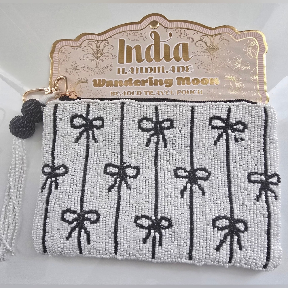 India Beaded Travel Pouch with Bow Design